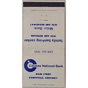 Matchbook Cover Citizens National Bank Paintsville Kentucky KY BankAmericard